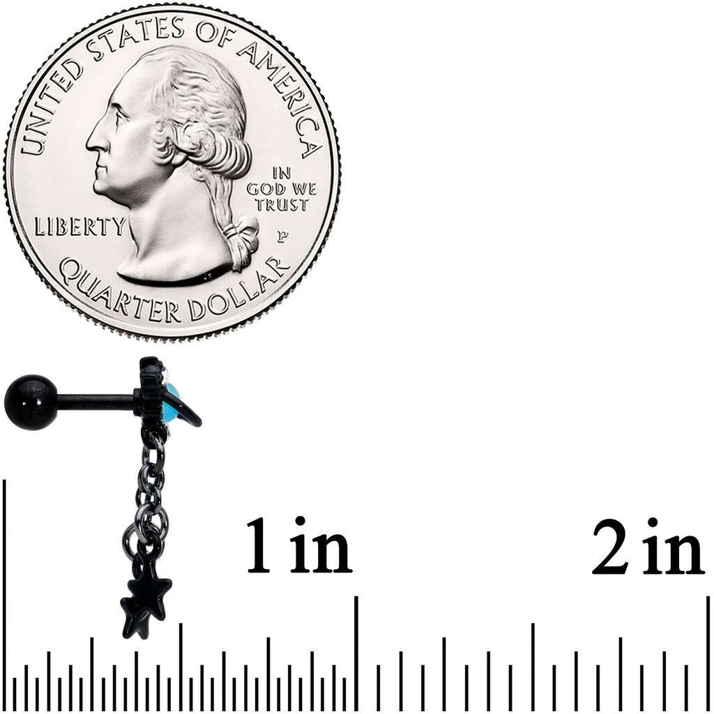 16G 1/4 Blue Gem Black Saturn Planet Star Dangle Cartilage Tragus