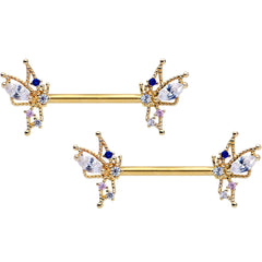 14G 9/16 Clear CZ Gem Gold Tone Christmas Angel Nipple Ring Set