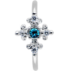 20G 5/16 Clear Blue Gem Renaissance Cross Nose Hoop