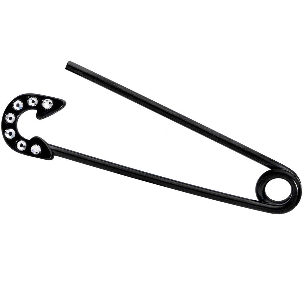 14G Clear Gem Black Punk Rock Safety Pin Industrial Barbell 38mm