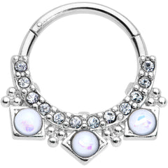 16G 3/8 White Faux Opal Squares Hinged Segment Ring