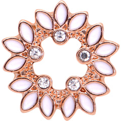 2G Clear Gem Rose Gold Hue White Leaves Screw Fit Tunnel Plug Set