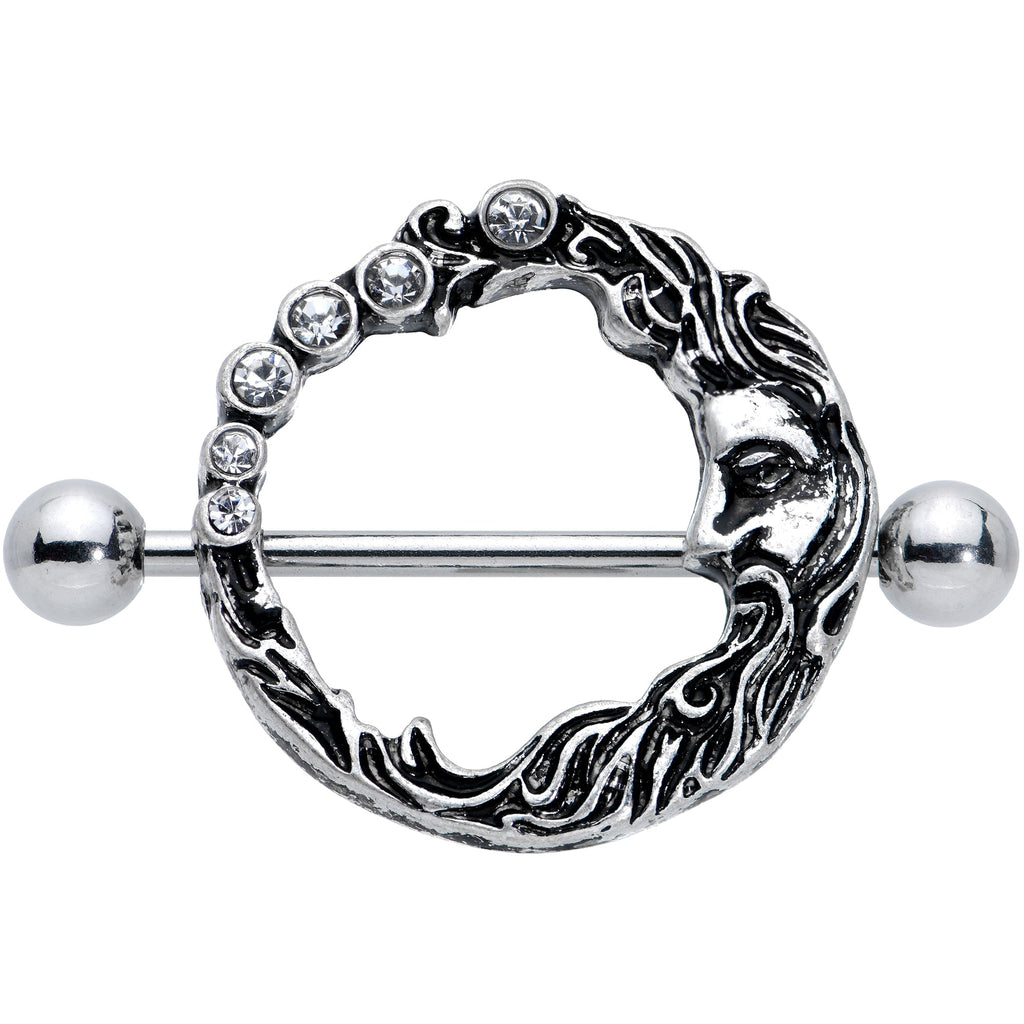 14G 3/4 Clear Gem Face Crescent Moon Nipple Shield Set