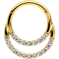 16G 5/16 Clear CZ Gem Gold Tone Double Row Hinged Segment Ring