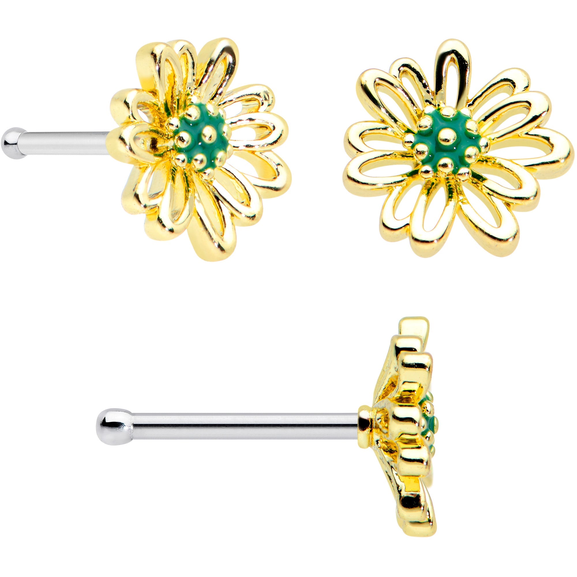 20G 1/4 5/16 Gold Tone Flower Ladybug Nose Hoop Bone Set of 3
