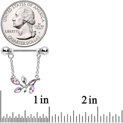 14G 9/16 Pink Gem Leaves of Love Chain Dangle Nipple Ring Set