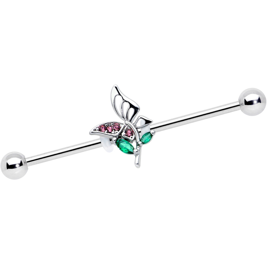 14G Purple Green Gem Floral Butterfly Industrial Barbell 38mm