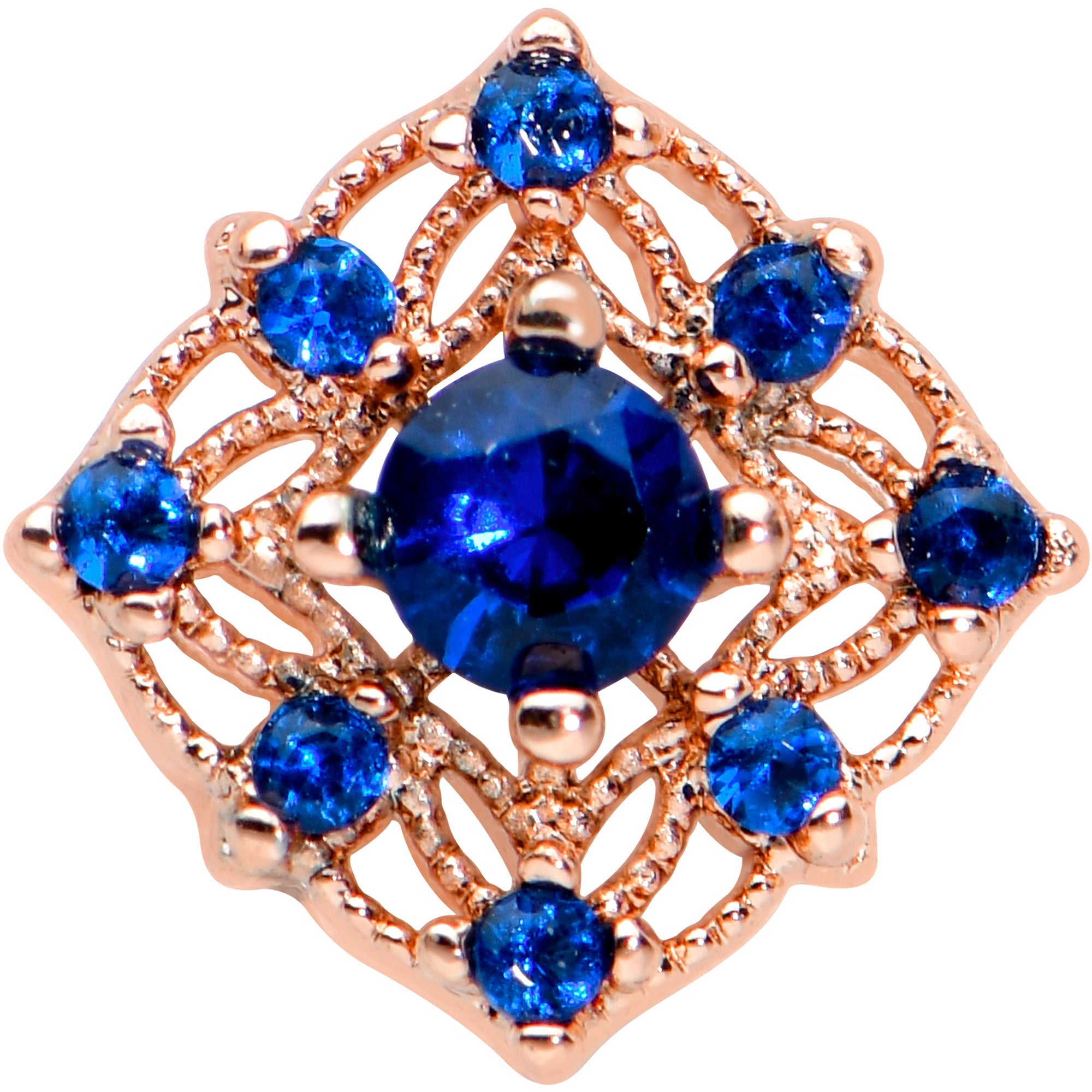 16G 5/16 Blue Gem Rose Gold Tone Night Star Labret Monroe Tragus