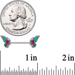 14G 1/2 Clear Gem Bright Beauty Butterfly Barbell Nipple Ring Set