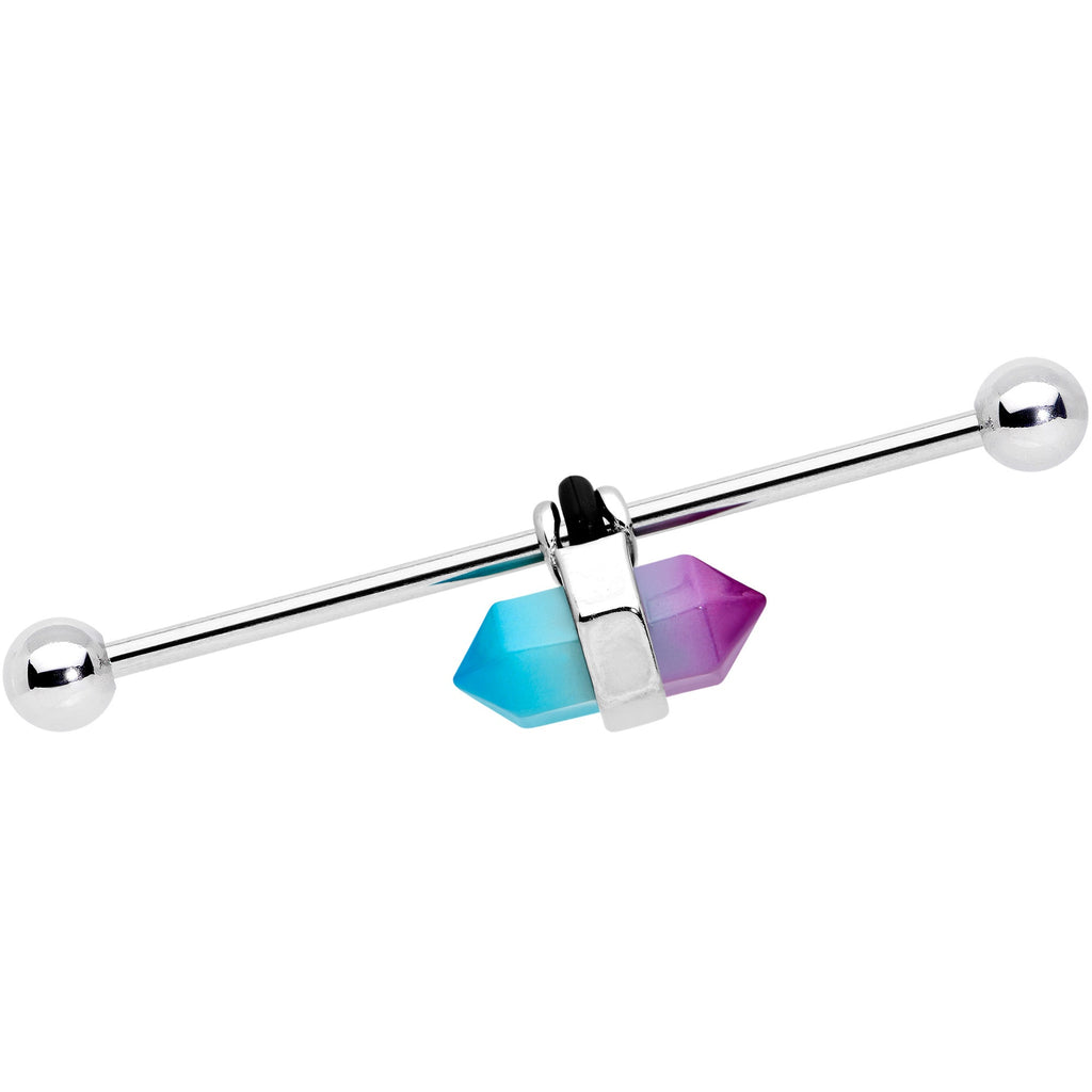 14G Purple Ombre Tourmaline Natural Stone Industrial Barbell 38mm