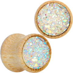 White Druzy Stone Wood Saddle Plug Set