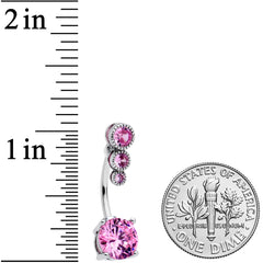 Pink CZ Gem Triple Drop Round Belly Ring