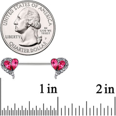 14G 9/16 Clear Pink Gem Curve Heart Valentines Nipple Ring Set