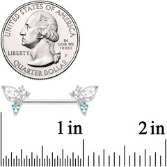 14G 9/16 Clear CZ Gem Abstract Butterfly Barbell Nipple Ring Set