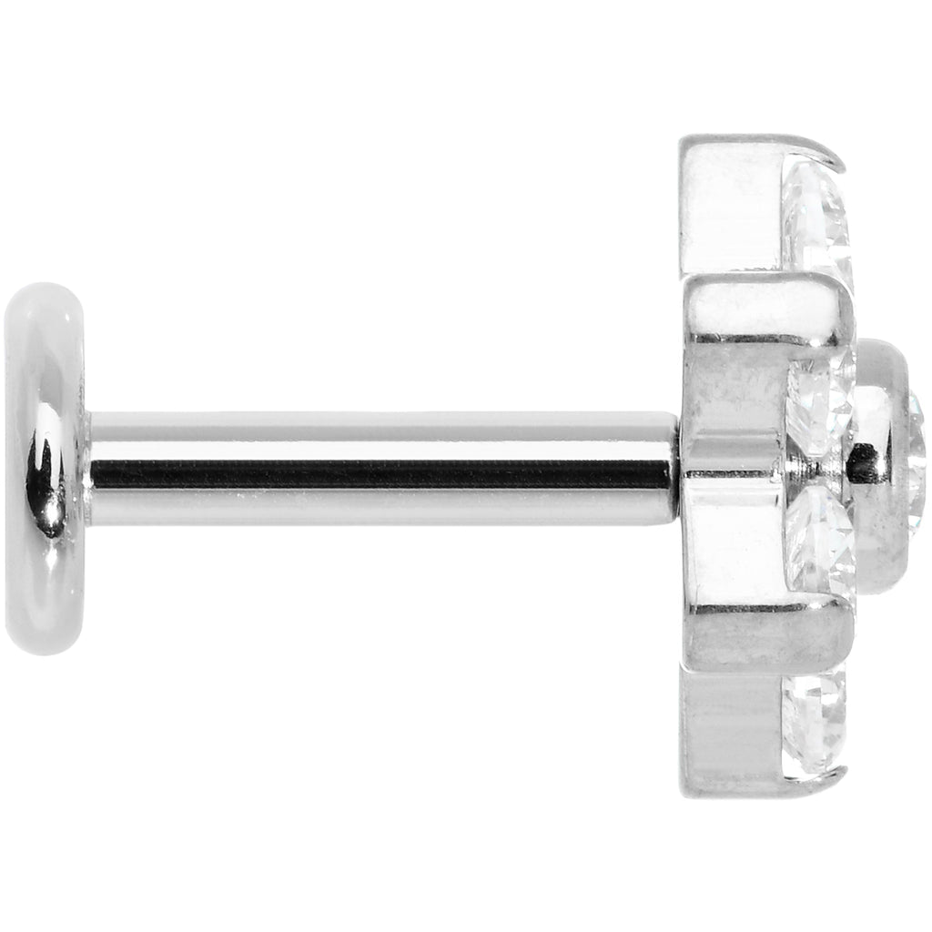 16G 1/4 Clear CZ Gem G23 Titanium Flower Labret Monroe Tragus