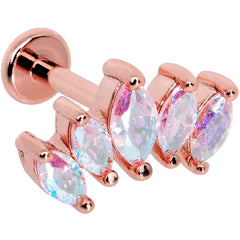 16G 1/4 Clear CZ Gem Rose Gold Hue Fan Internally Thread Labret