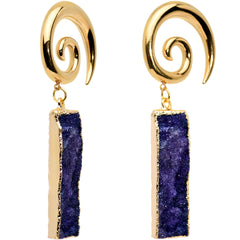 2G Blue Druzy Stone Rectangle Spiral Taper Ear Weights