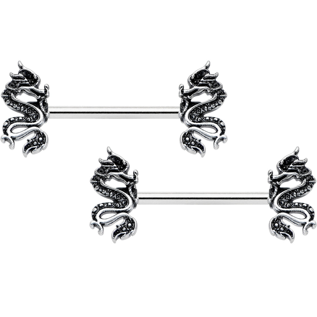 14G 9/16 Regal Medieval Dragon Barbell Nipple Ring Set
