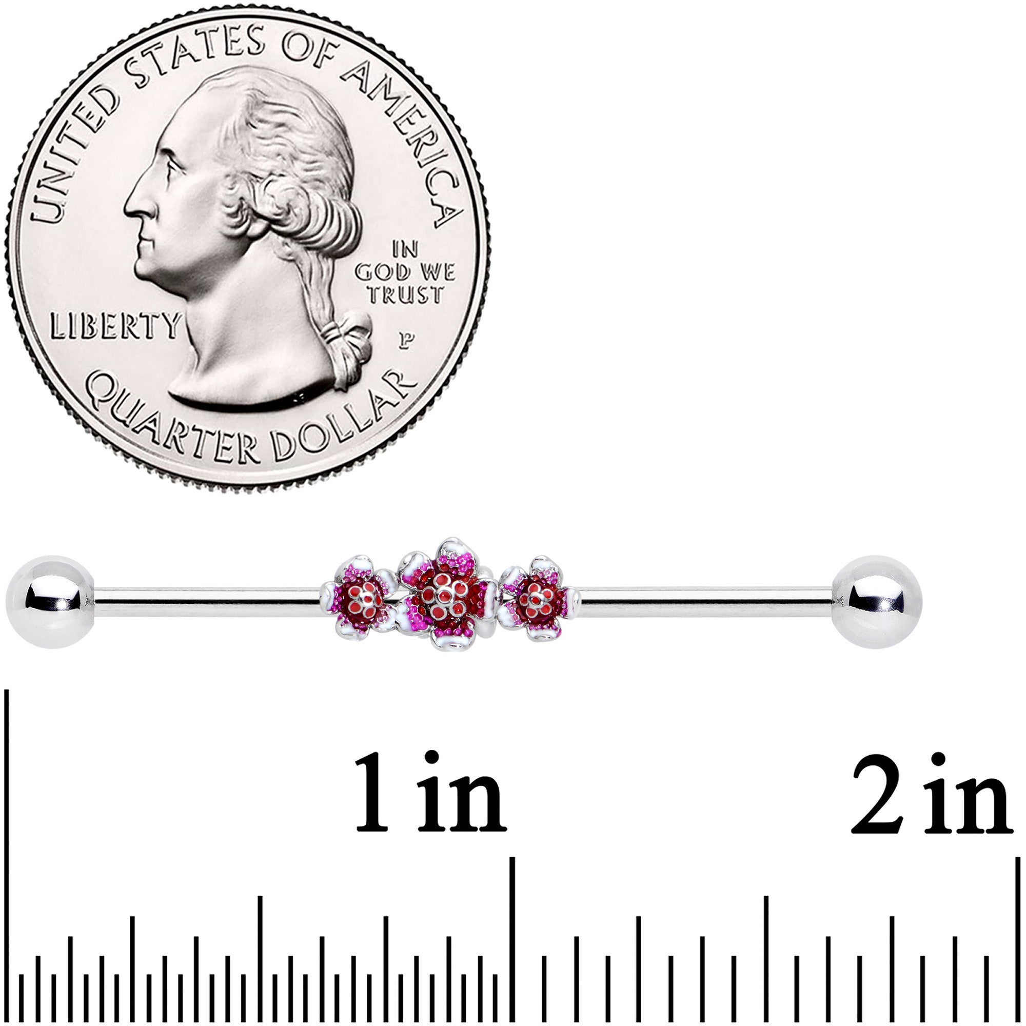 14G Flower In Flower Purple Red Industrial Barbell 38mm