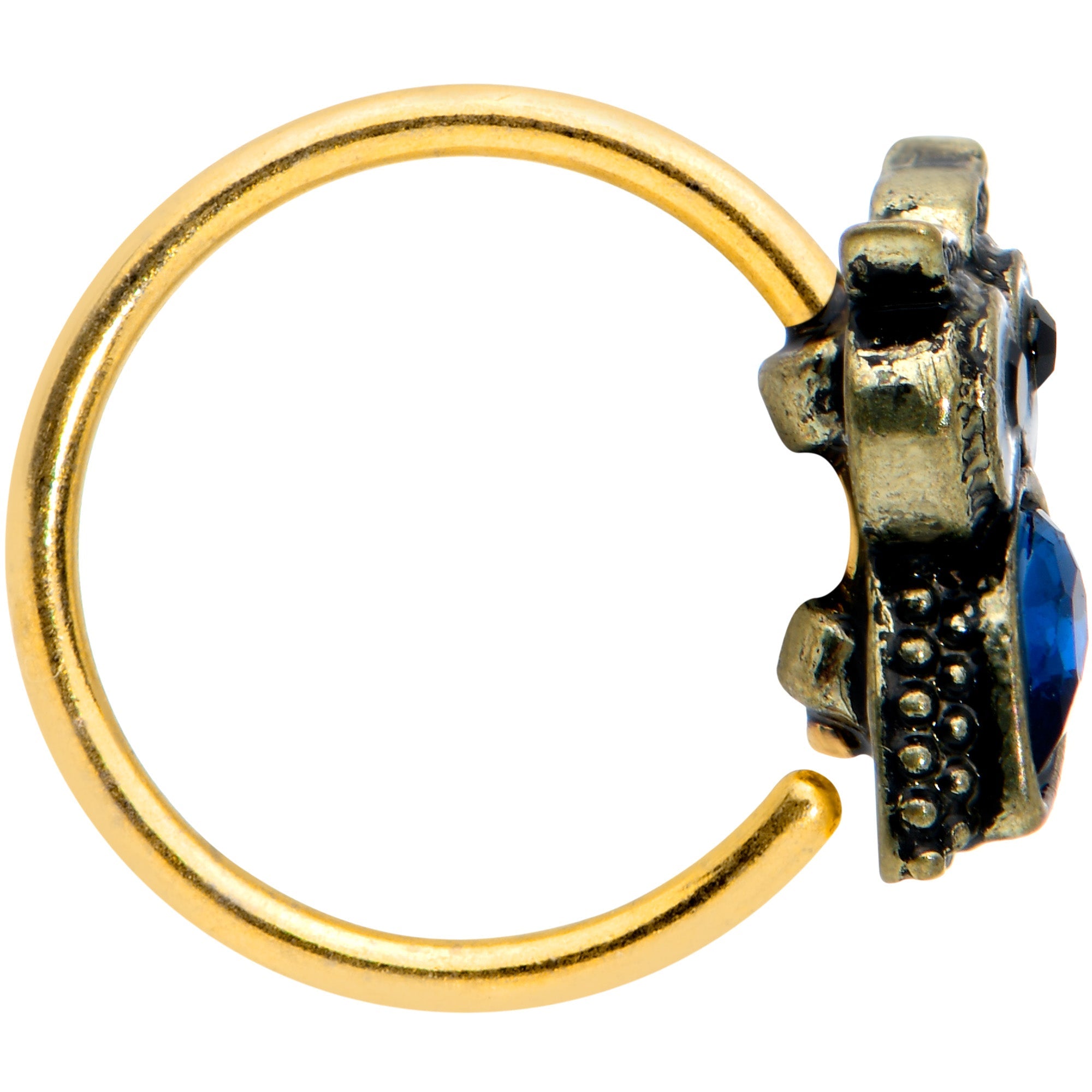20G 5/16 Blue Gem Gold Tone Wide Eyed Owl Nose Hoop
