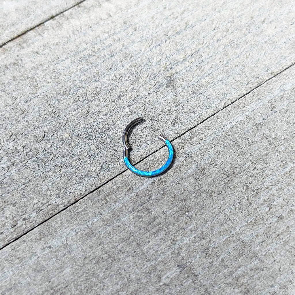 16G 3/8 Aqua Synthetic Opal Bottom Curve Hinged Segment Ring