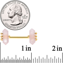 14G 9/16 Pink Rose Quartz Gold Tone Claw Barbell Nipple Ring Set