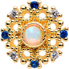 16G 1/4 White Synthetic Opal Gold Tone Sun Labret Monroe Tragus