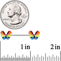 14G 9/16 Pride Rainbow Stripe Butterfly Barbell Nipple Ring Set