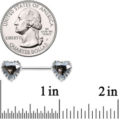 14G 9/16 Grey CZ Gem Heart Valentines Day Nipple Ring Set