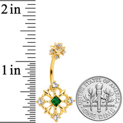 Clear Green Gem Gold Tone Noble Square Double Mount Belly Ring