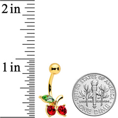 Green Red Gem Gold Tone Tasty Cherry Fruit Belly Ring