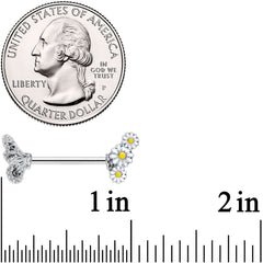 14G 9/16 Clear Gem Butterfly Daisy Flower Barbell Nipple Ring Set