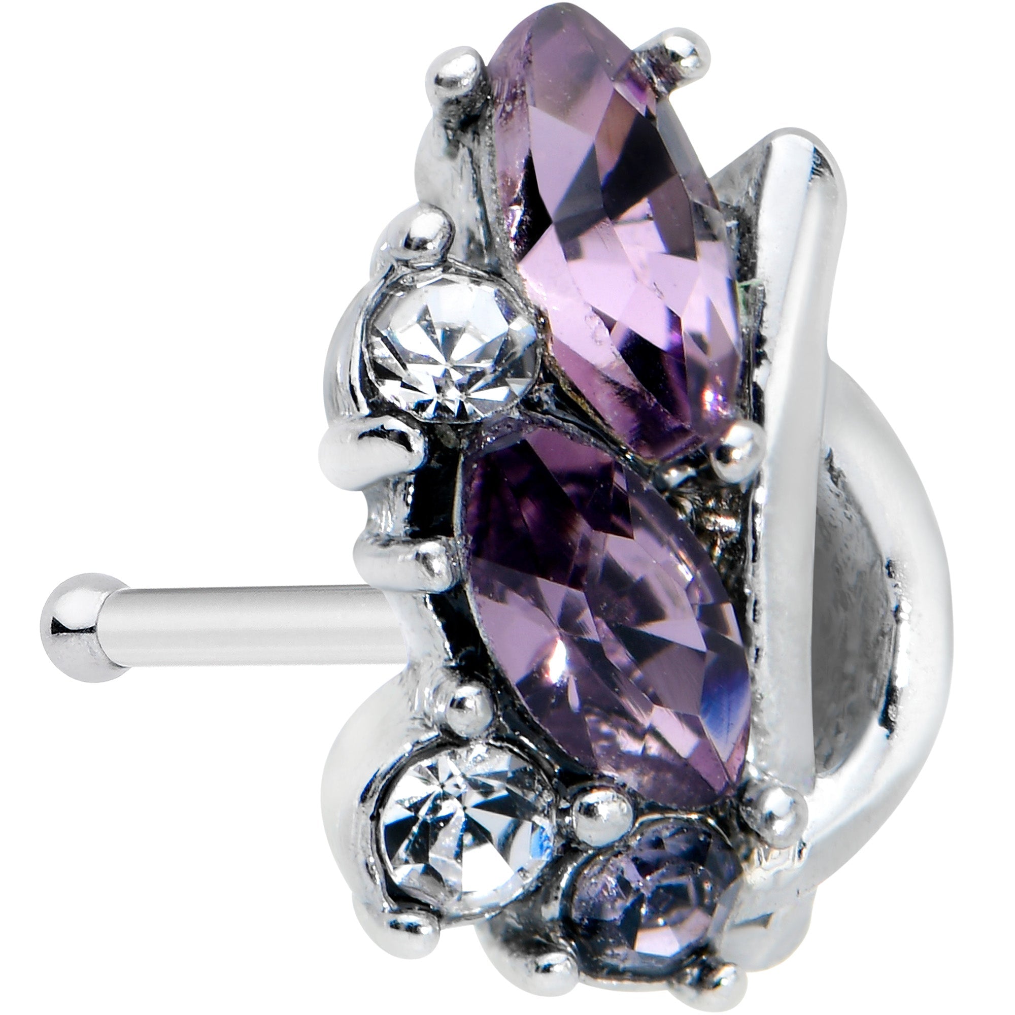 20G 1/4 Clear Purple Gem Abstract Elegance Nose Bone