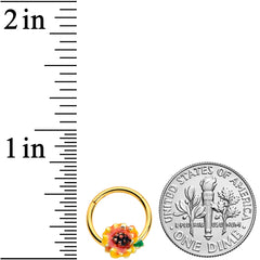 16G 3/8 Gold Tone Summer Sunflower Hinged Segment Ring