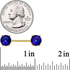 14G 9/16 Blue Gem Gold Tone Simply Elegant Nipple Ring Set