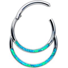 16G 3/8 Blue Synthetic Opal Double Row Hinged Segment Ring
