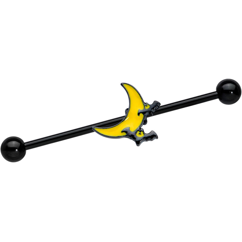 14G Black Batty Moon Halloween Industrial Barbell 1 9/16