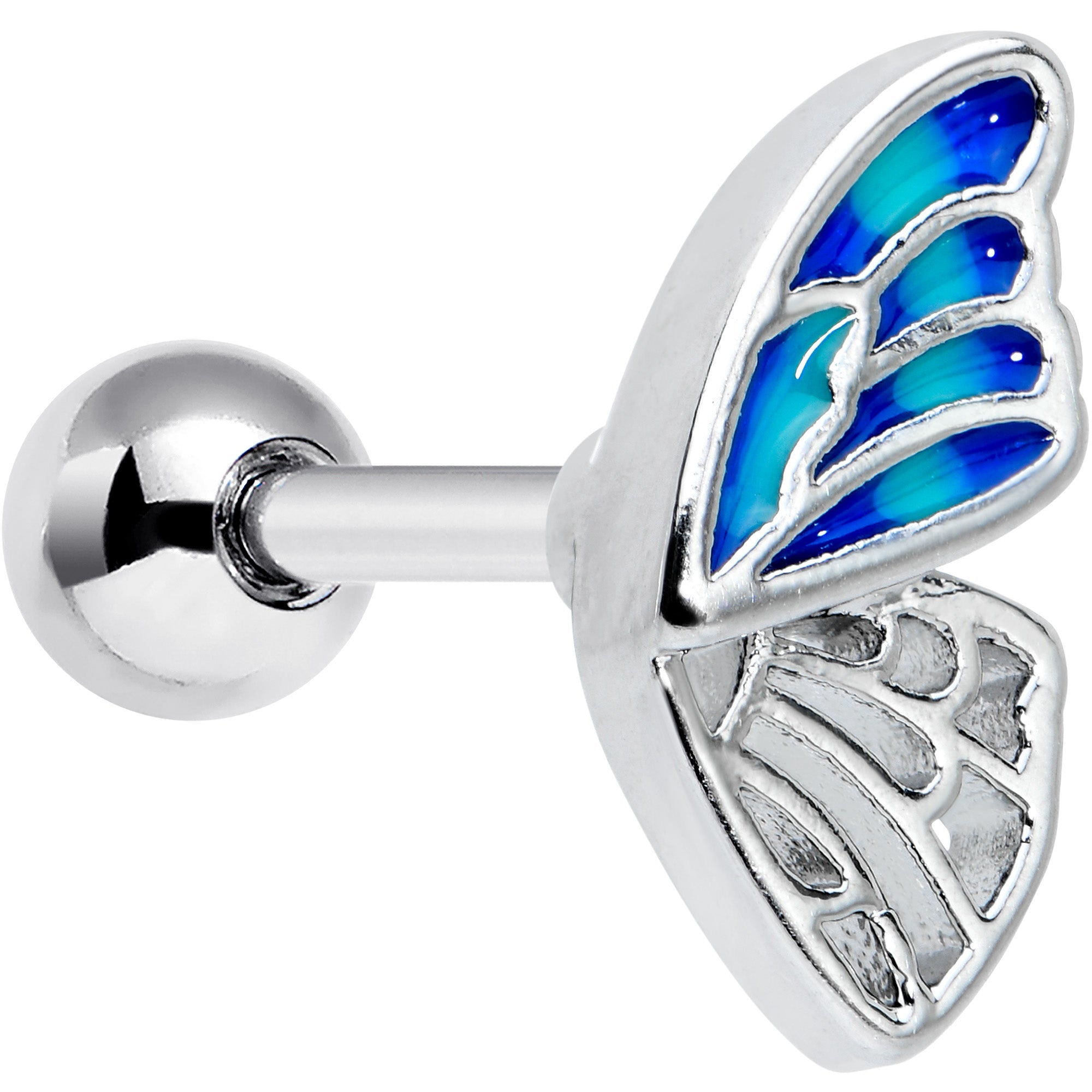 16G 1/4 Simple Blue Butterfly Wing Cartilage Tragus Earring