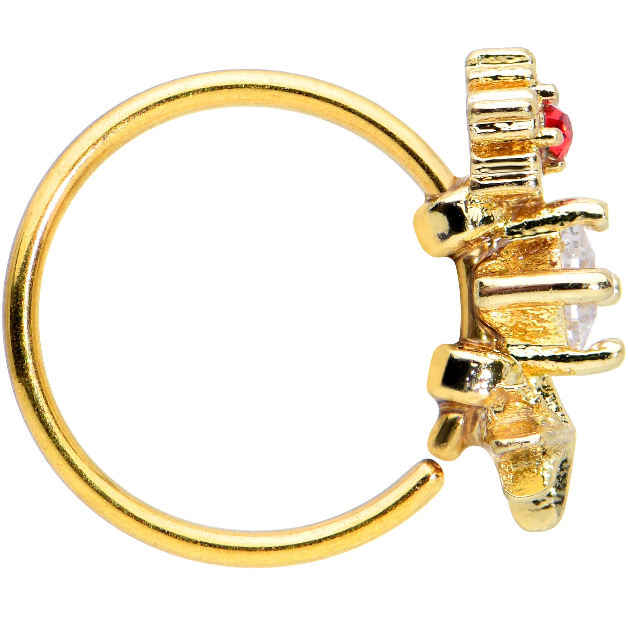 20G 5/16 Clear Red Gem Gold Tone Star Snowflake Nose Hoop
