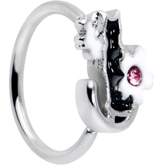 20G 5/16 Pink Gem Black Cat White Flowers Nose Hoop