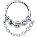 16G 3/8 Clear Gem Trio Chain Dangle Hinged Segment Ring