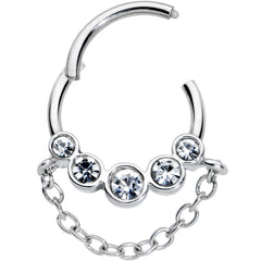 16G 3/8 Clear Gem Trio Chain Dangle Hinged Segment Ring