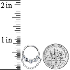 16G 3/8 Clear Gem Trio Chain Dangle Hinged Segment Ring
