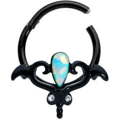 16G 3/8 White Synthetic Opal Black Wings Hinged Segment Ring