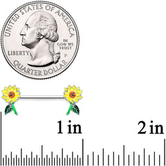 14G 9/16 Cheery Sunflower Barbell Nipple Ring Set