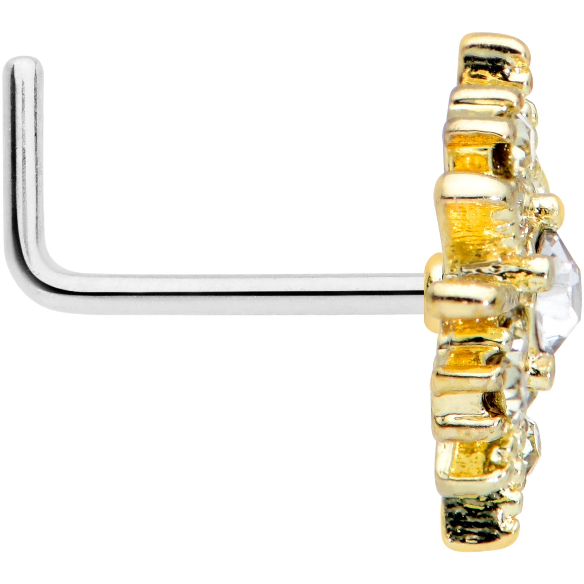 20G 7mm Clear Gem Gold Tone Star Christmas L Shape Nose Ring