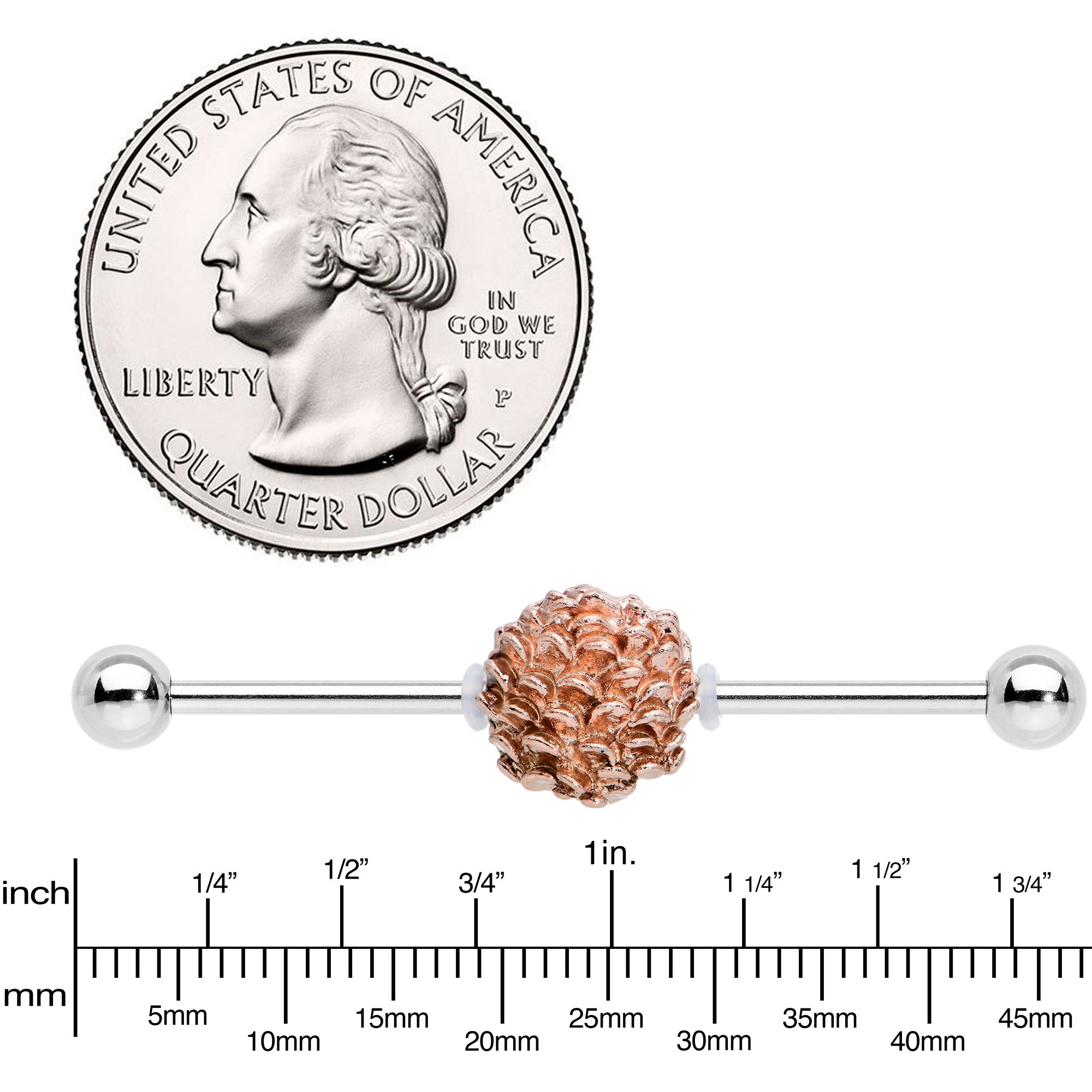 14G Autumn Pine Cone Industrial Barbell 38mm