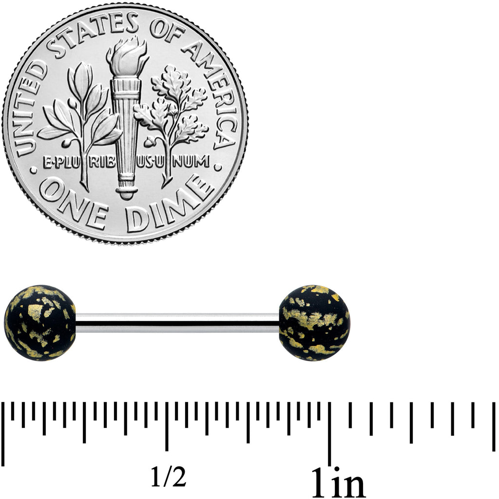 Matte Black Splatter Pattern Barbell Tongue Ring