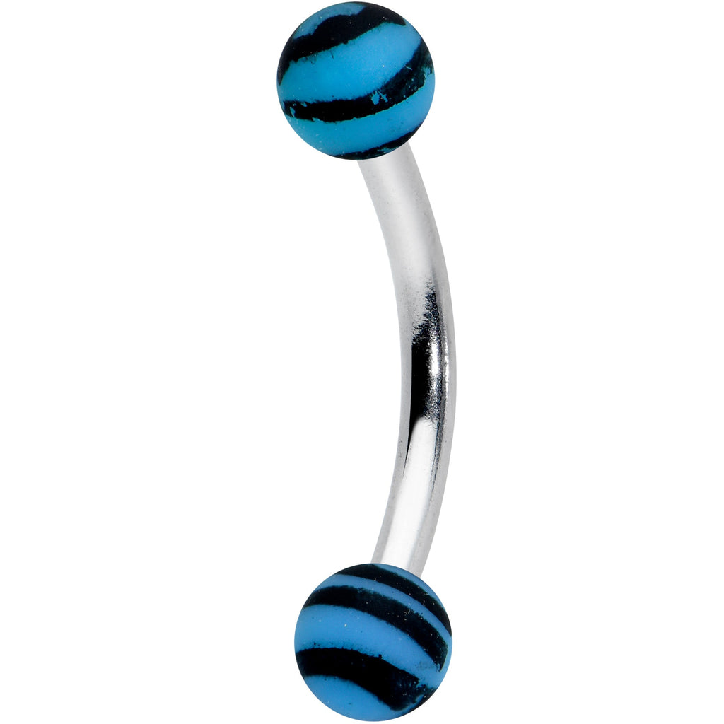 16G 5/16 Matte Blue Zebra Stripe Curved Eyebrow Ring