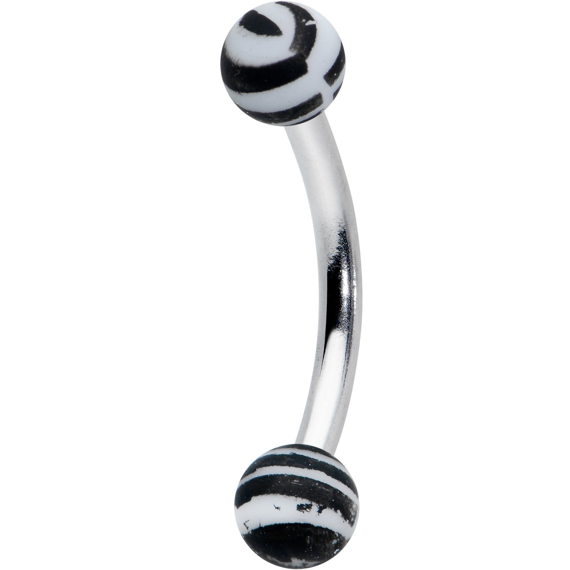 16G 5/16 Matte White Zebra Stripe Curved Eyebrow Ring